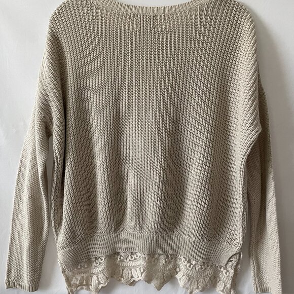 Bundle 2 Pins And Needles Anthropologie Green Ivory Crew Lace Hem Sweater XS - Picture 4 of 16
